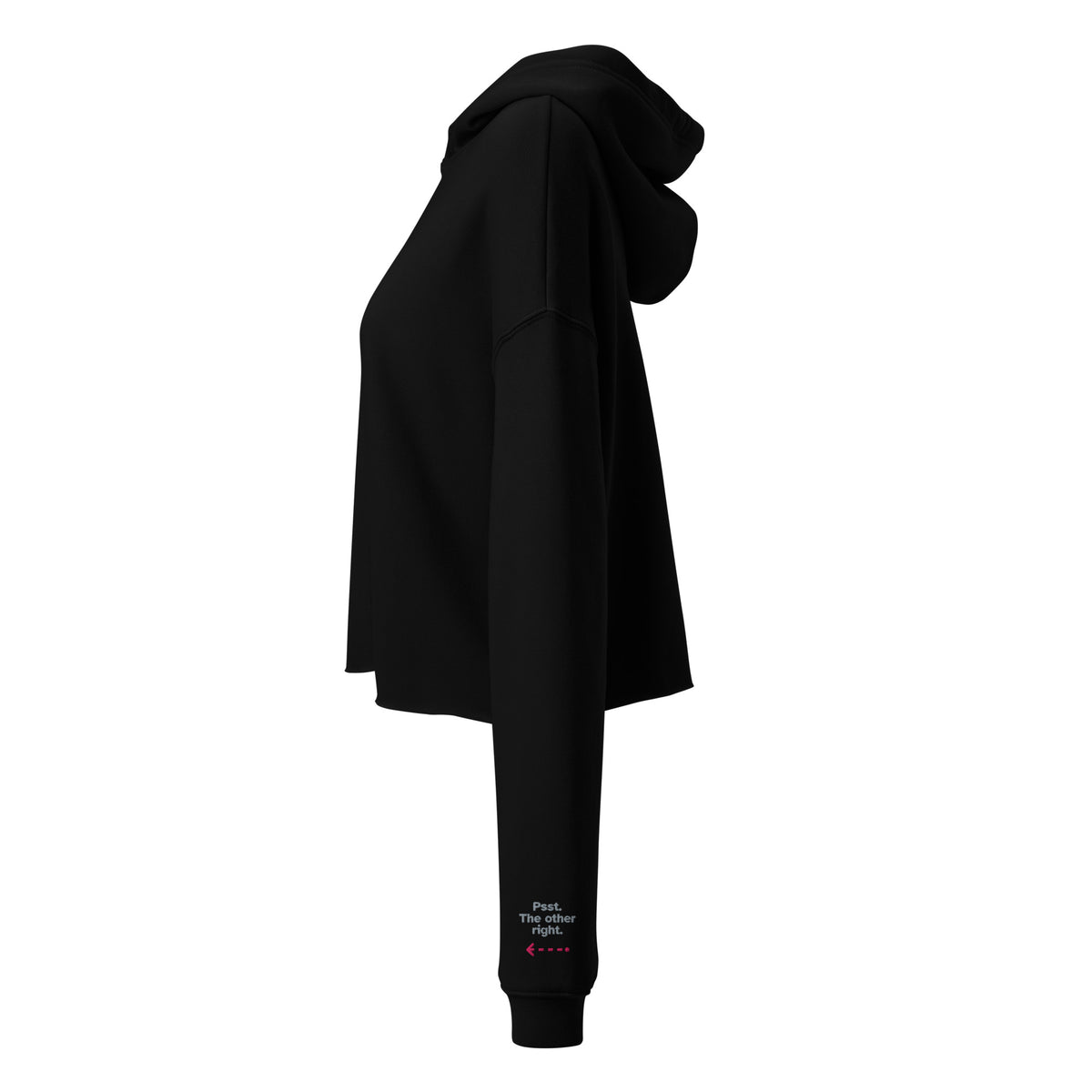 Psst. The Other Right crop hoodie in Black, left sleeve