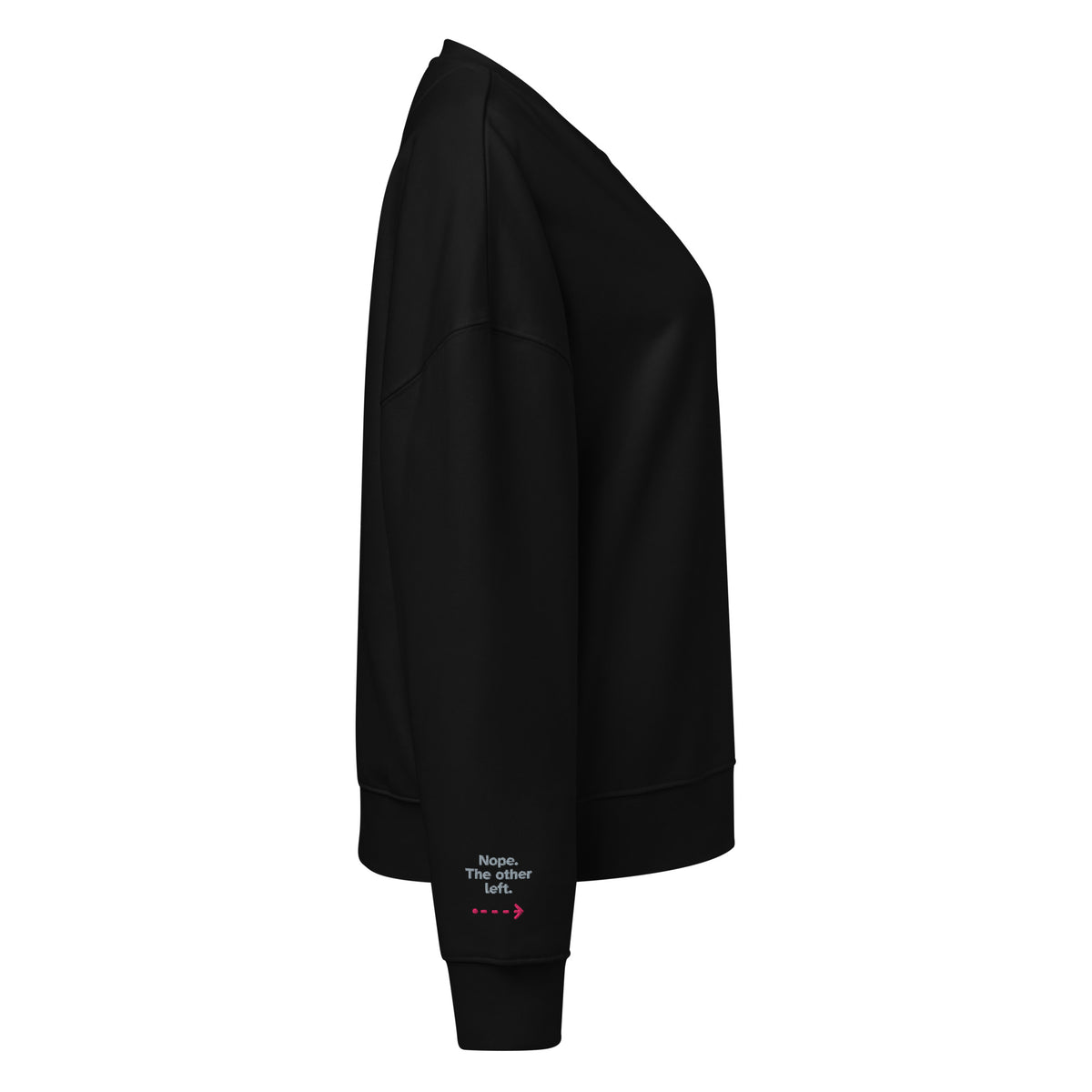 Psst. The Other Right women's organic sweatshirt in Black, right sleeve
