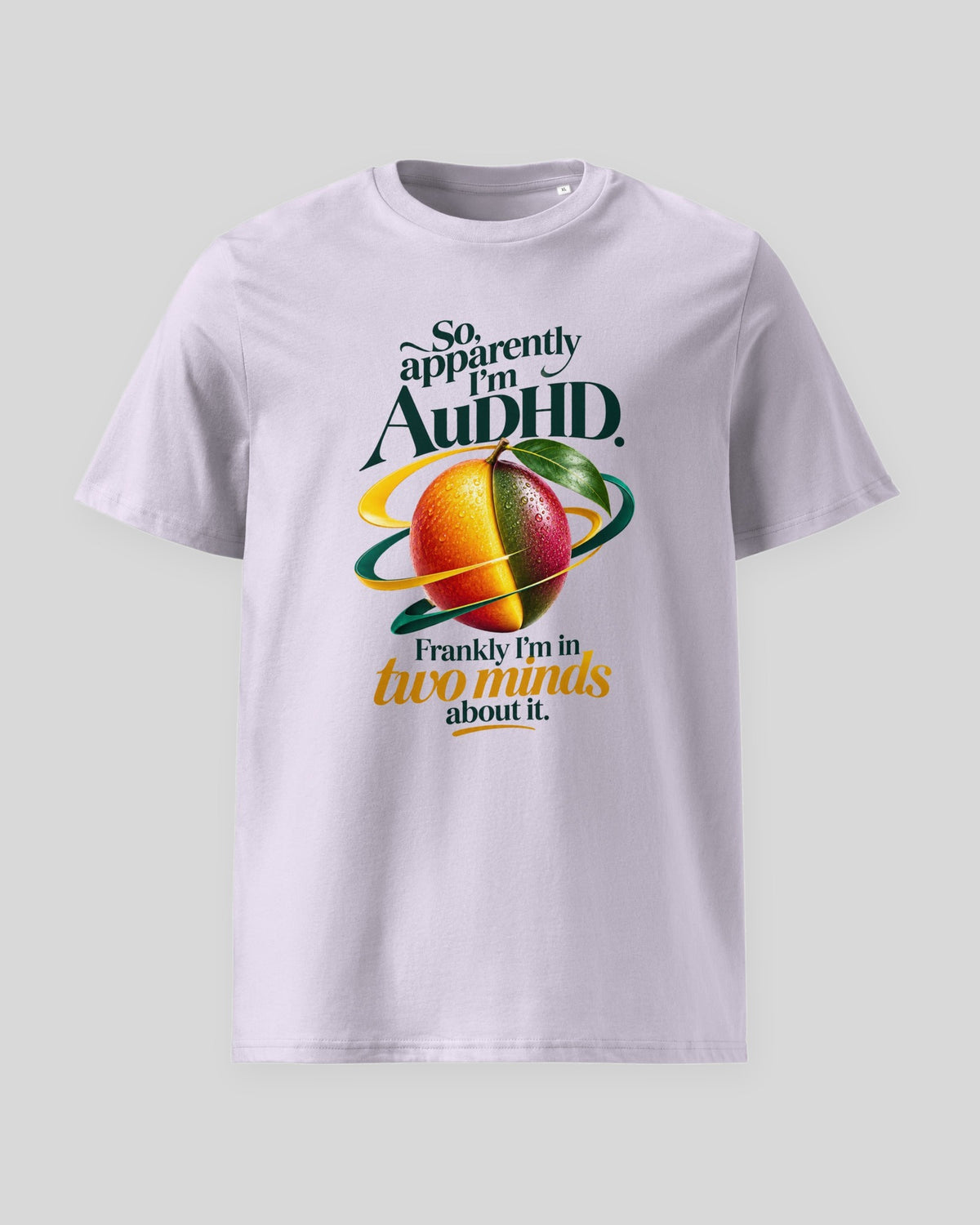 Apparently I'm AuDHD organic tee in Lavender, laid flat