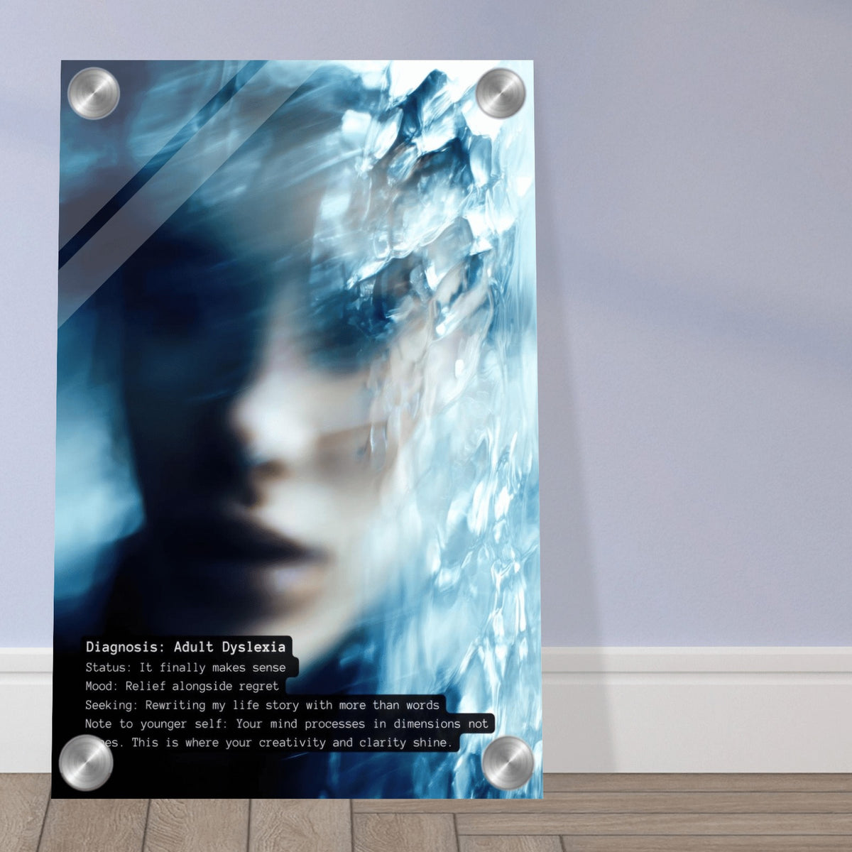 Diagnosis: Adult Dyslexia (Crystal) wall art print, close view