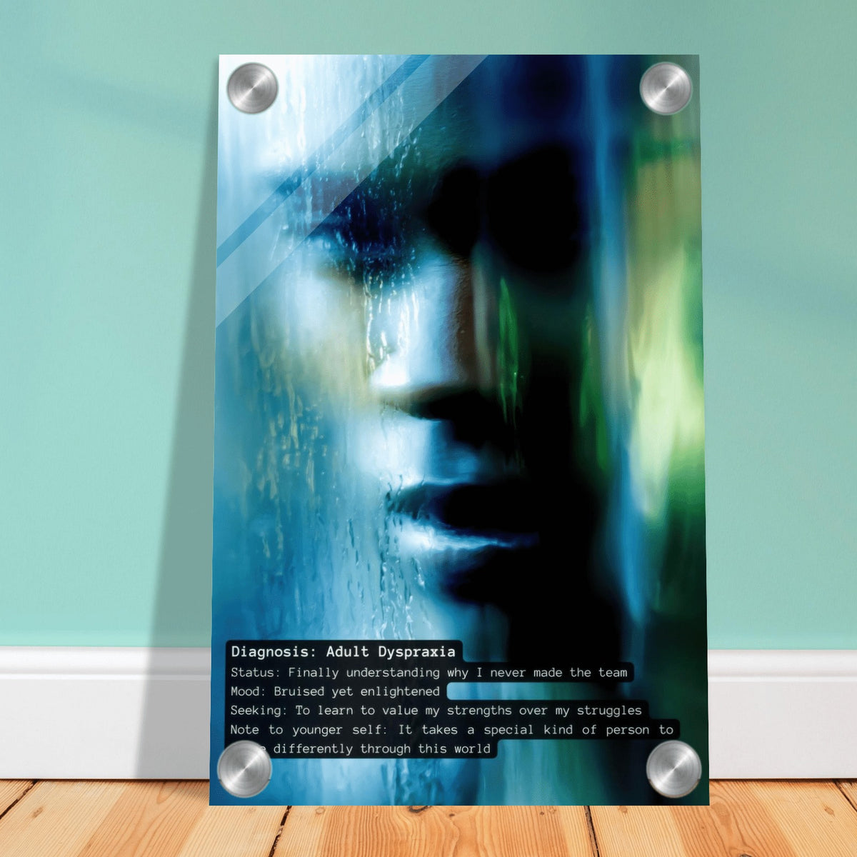 Diagnosis: Adult Dyspraxia wall art print, close view
