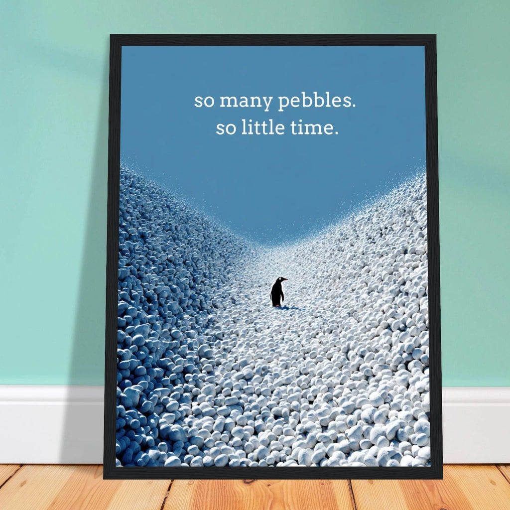 Pebble Penguin wall art print, close view