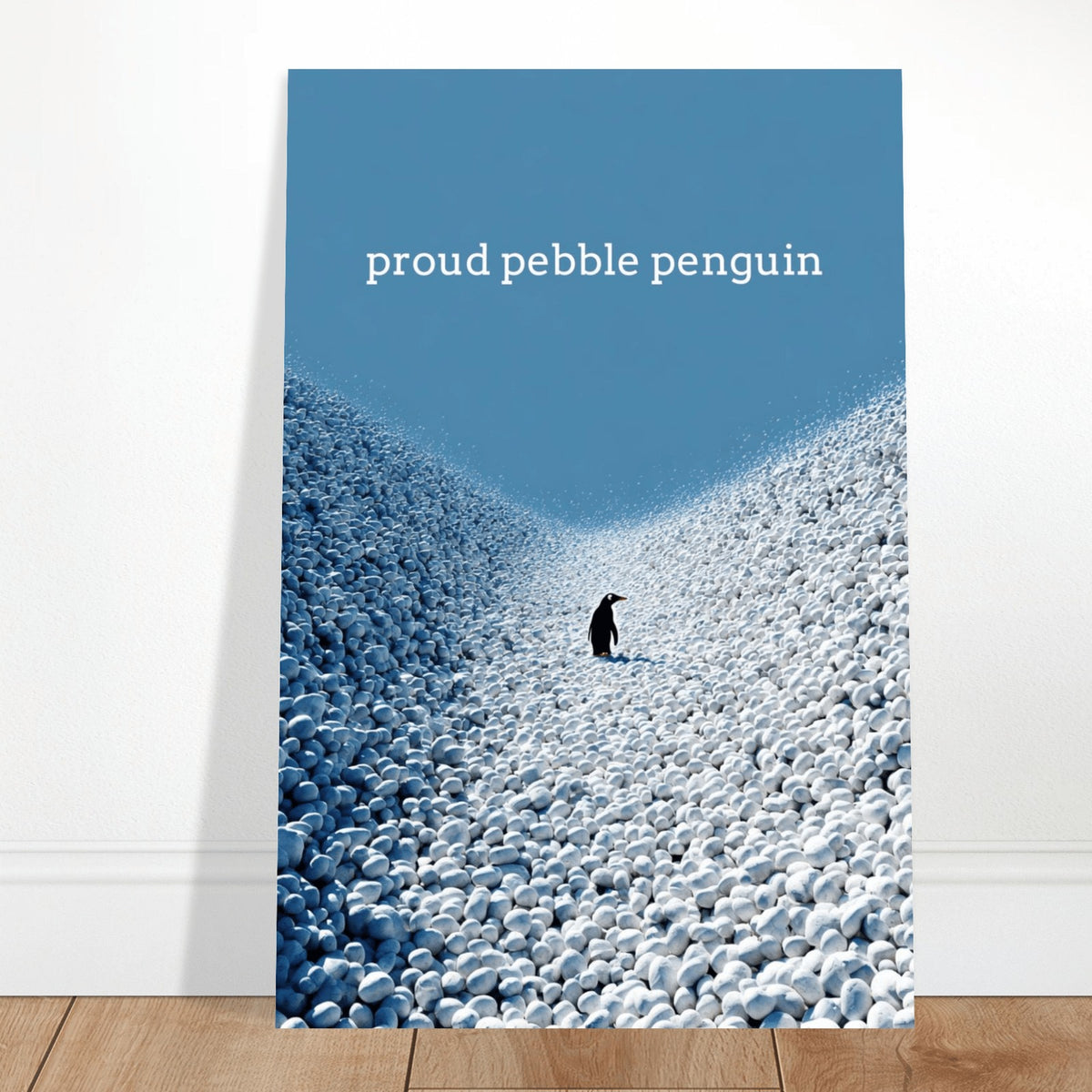 Proud Pebble Penguin wall art print, close view