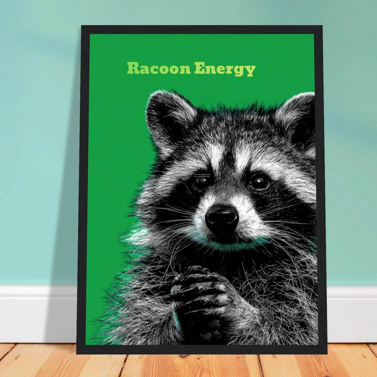 Racoon Energy wall art print, close view