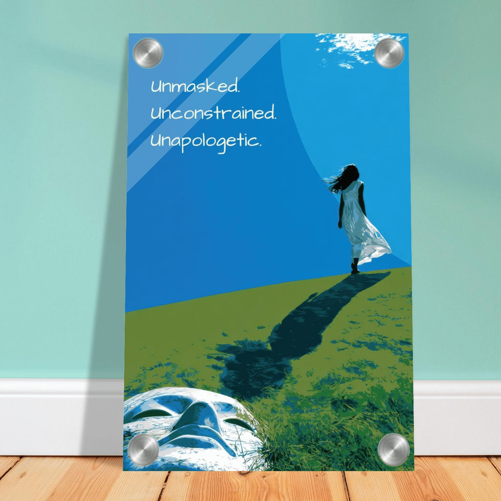 Unmasked Unconstrained Unapologetic wall art print, close view