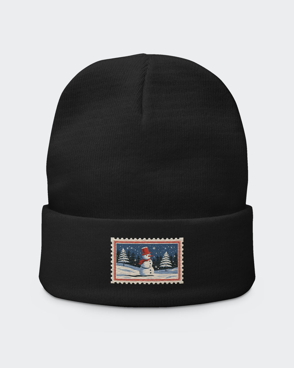 Snowy Stamp embroidered beanie in Black