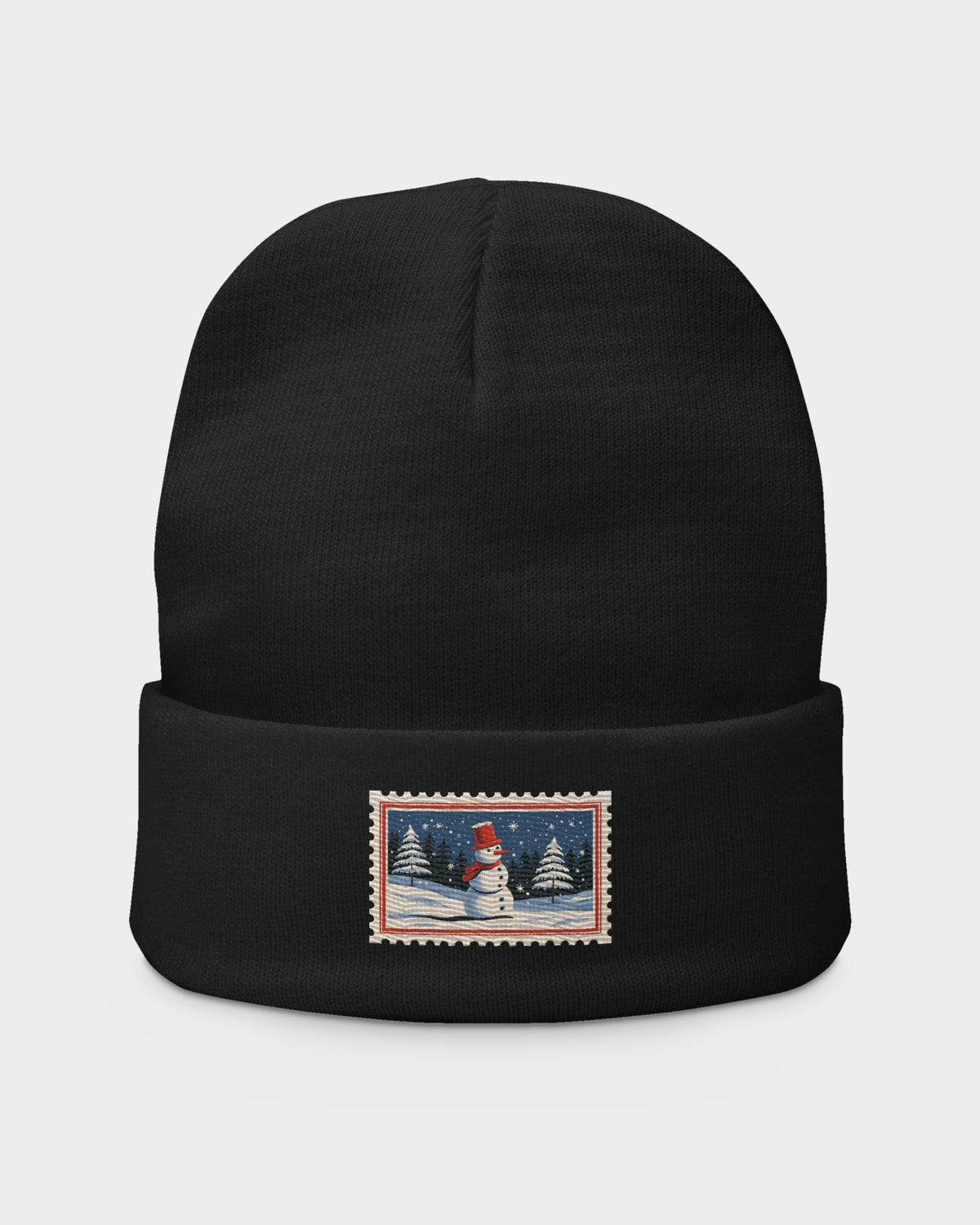 Snowy Stamp embroidered beanie in Black