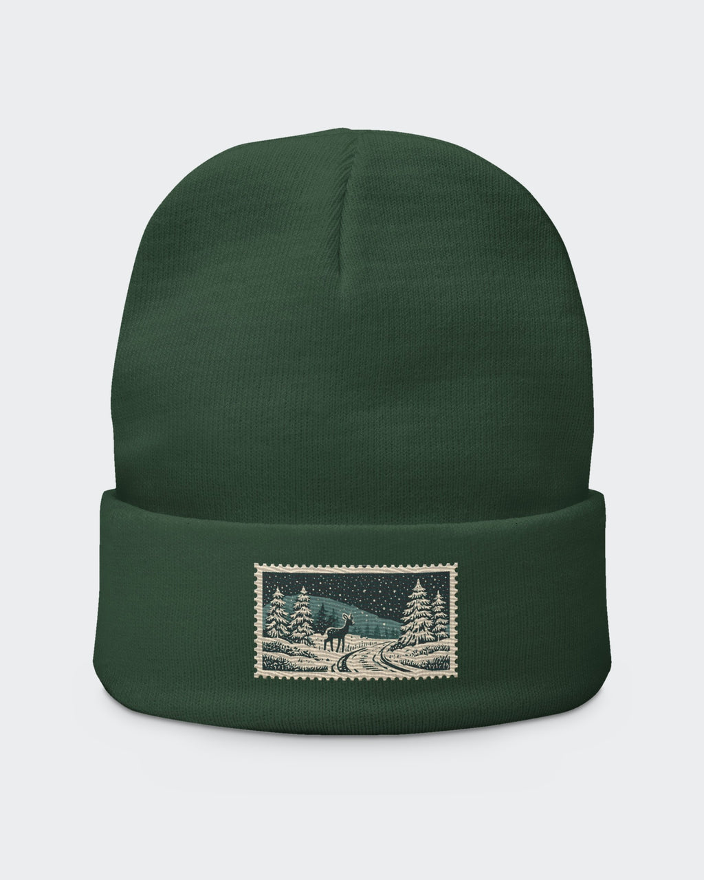 Wintery Cameo embroidered beanie in Dark Green