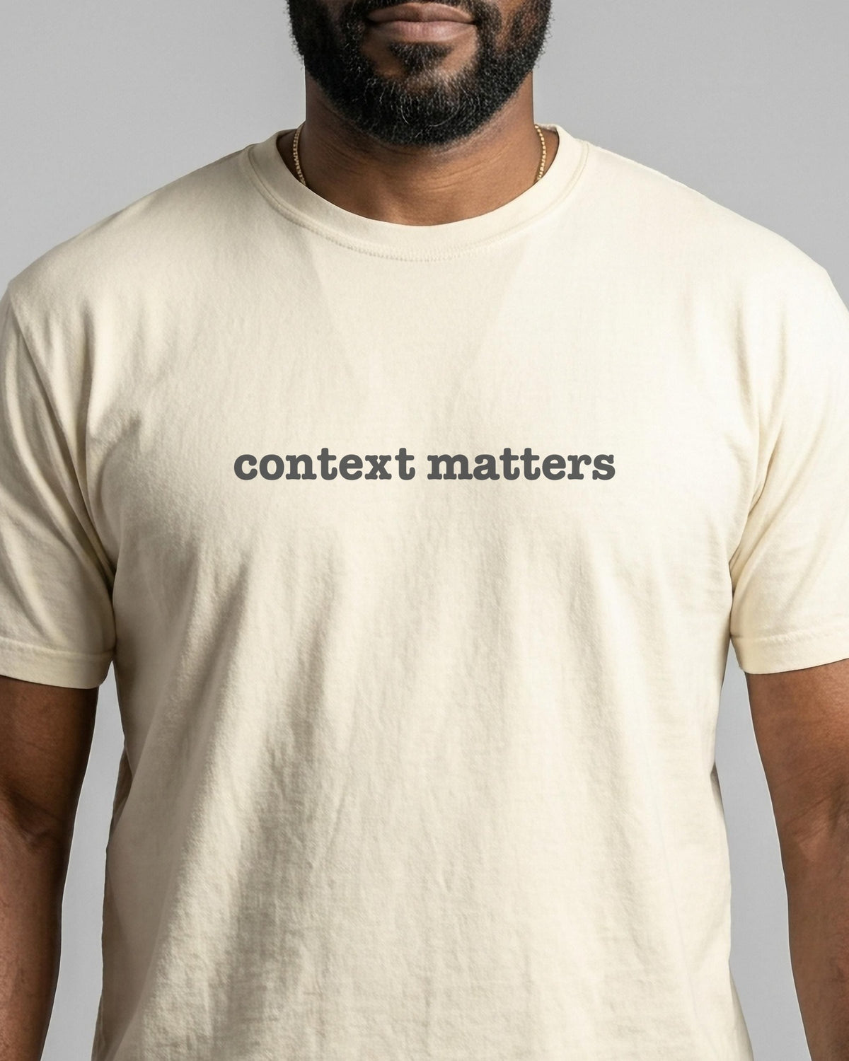 Context Matters garment-dyed tee in Ivory, worn