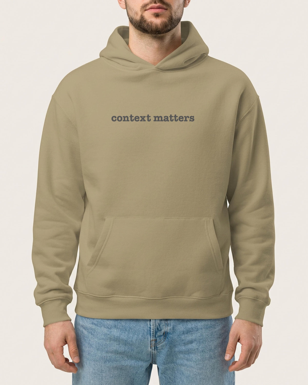 Context Matters oversized hoodie in Sand, worn, full view