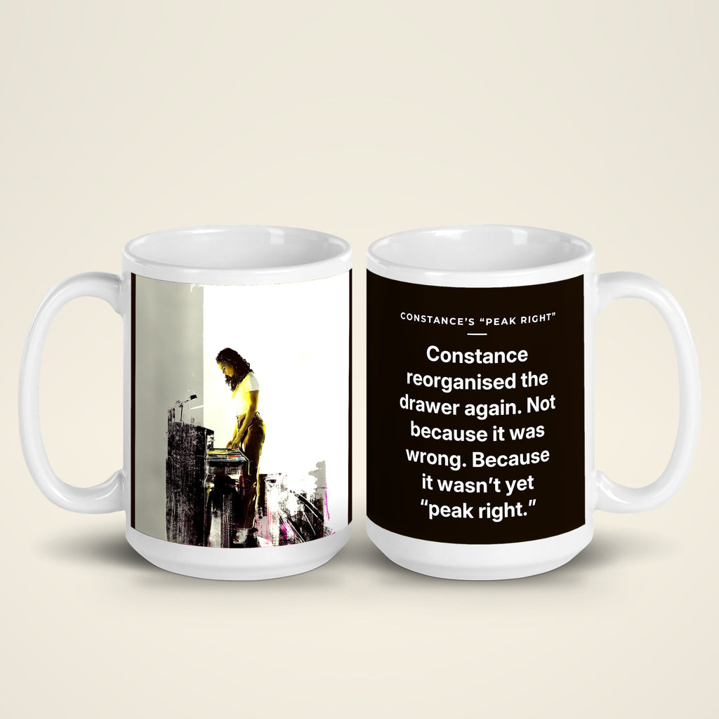 Constance's “Peak Right” mug in 15 oz, both sides