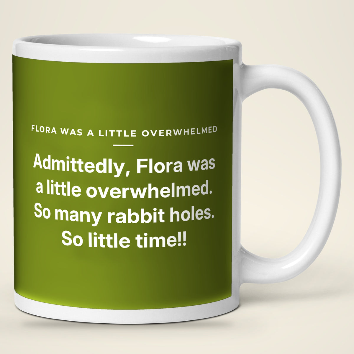 Flora Was a Little Overwhelmed mug, story side