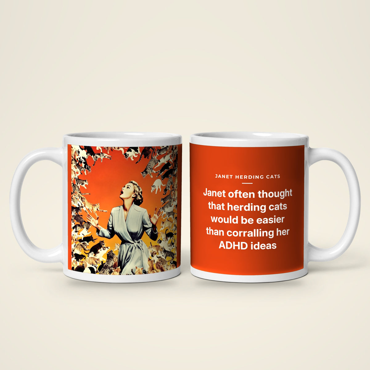 Janet Herding Cats mug: the picture side and the story side