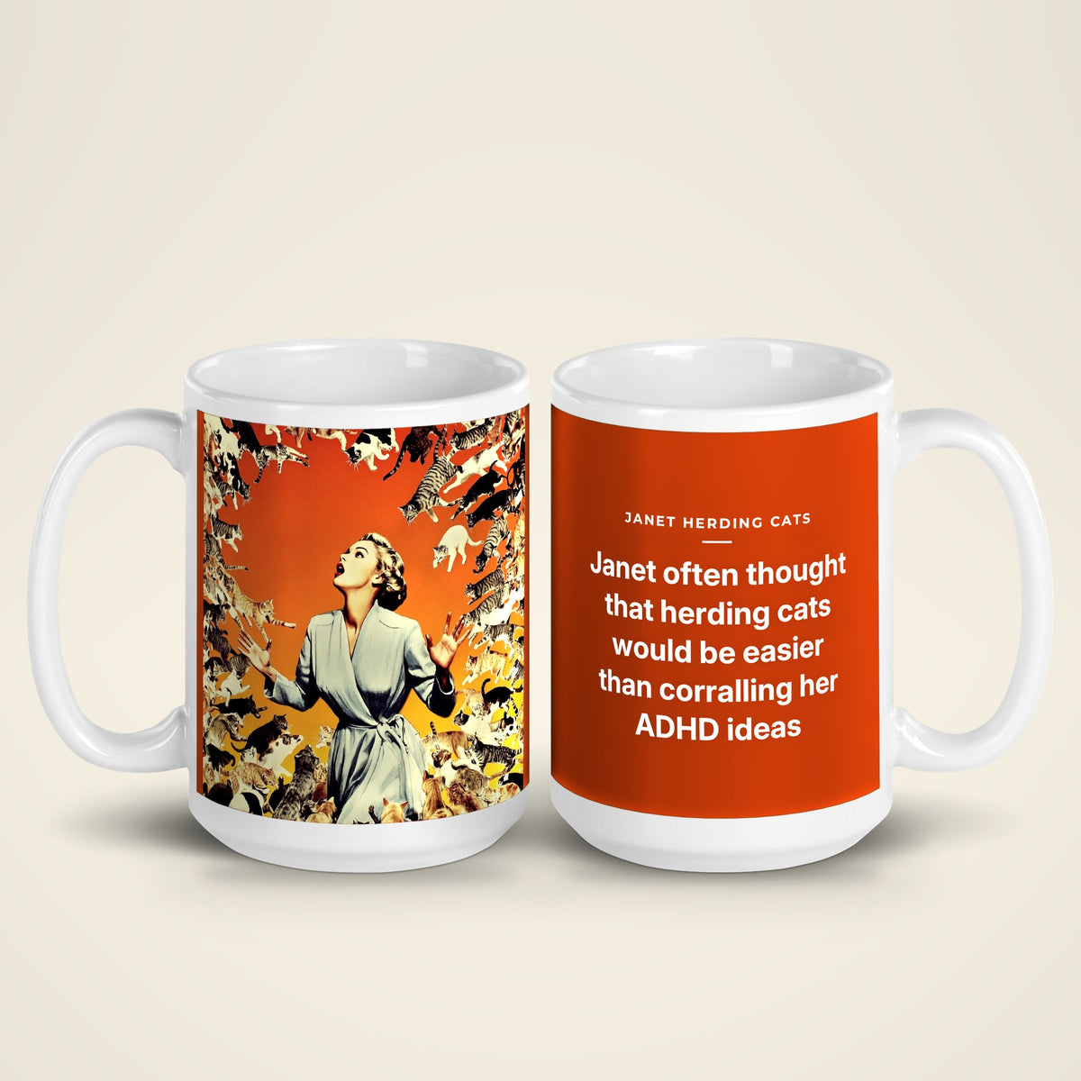 Janet Herding Cats mug in 15 oz, both sides