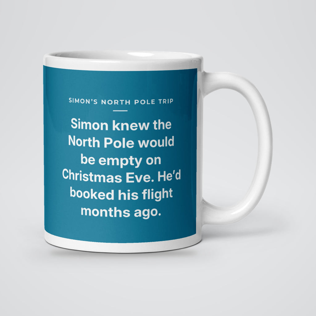 Simon's North Pole Trip mug, story side