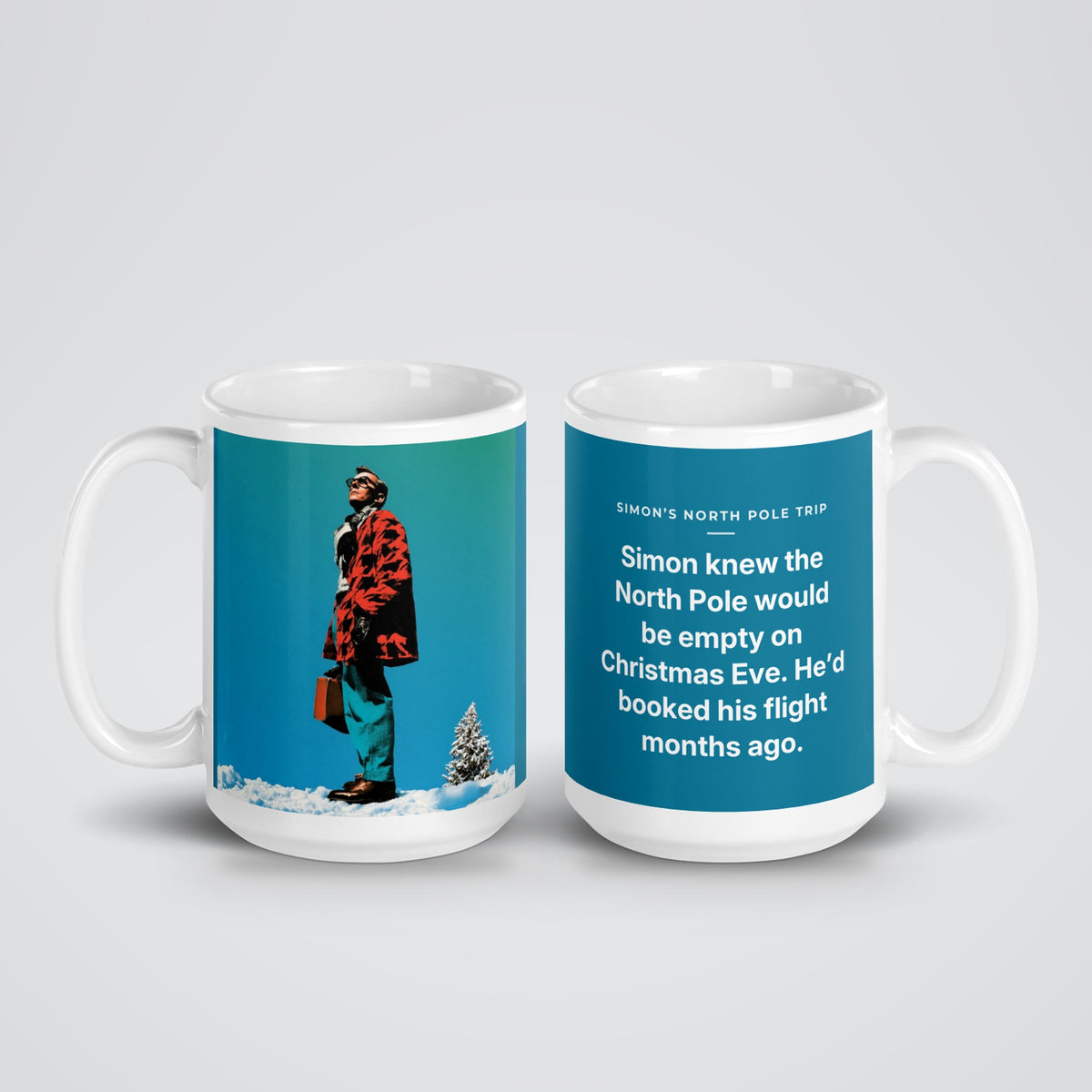 Simon's North Pole Trip mug in 15 oz, both sides