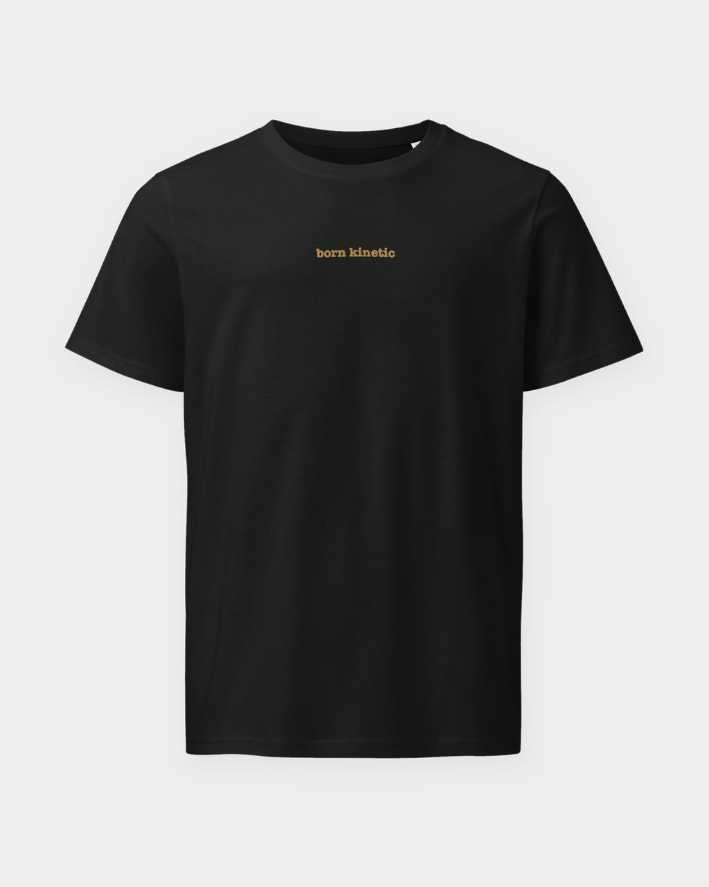 Born Kinetic embroidered organic tee in Black, flat front view
