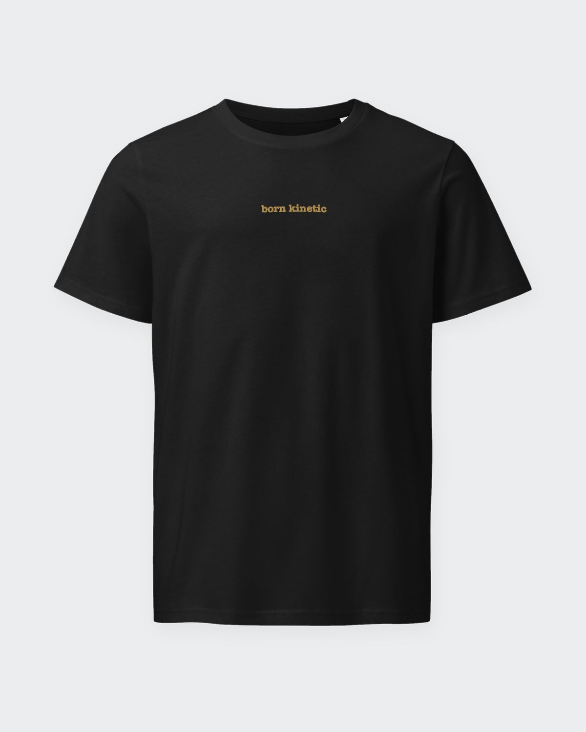 Born Kinetic embroidered organic tee in Black, flat front view