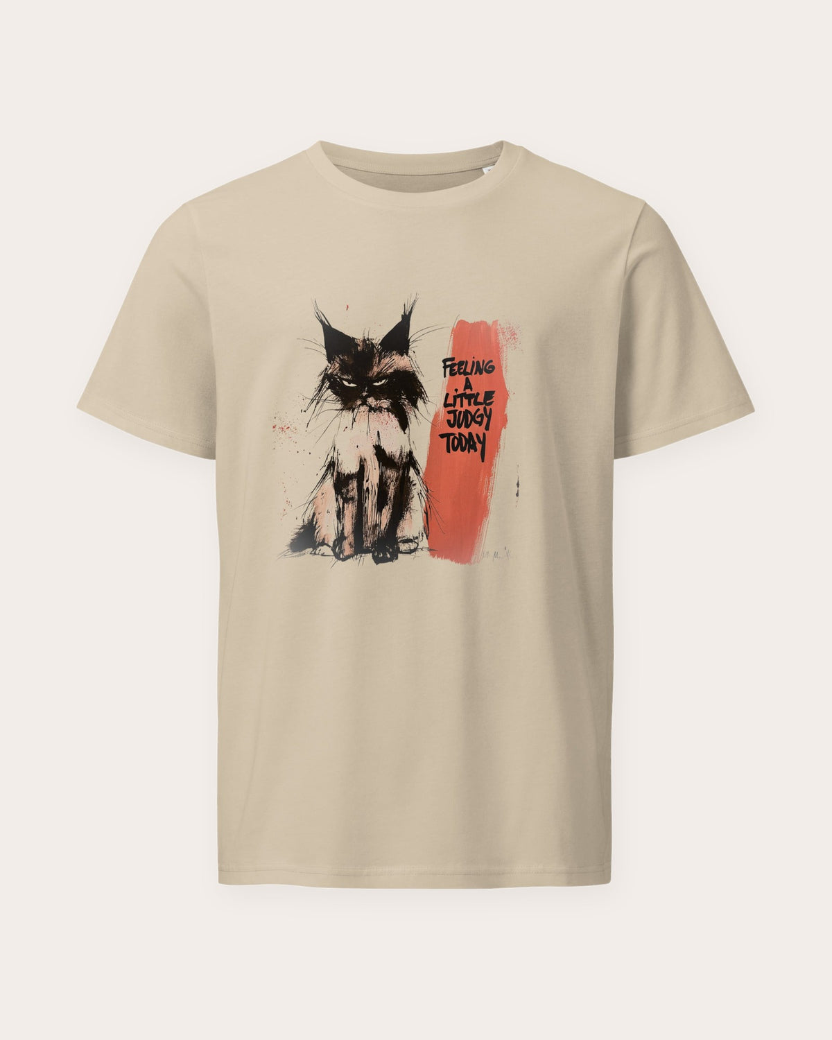 Feeling Judgy organic printed tee in Desert Dust, laid flat