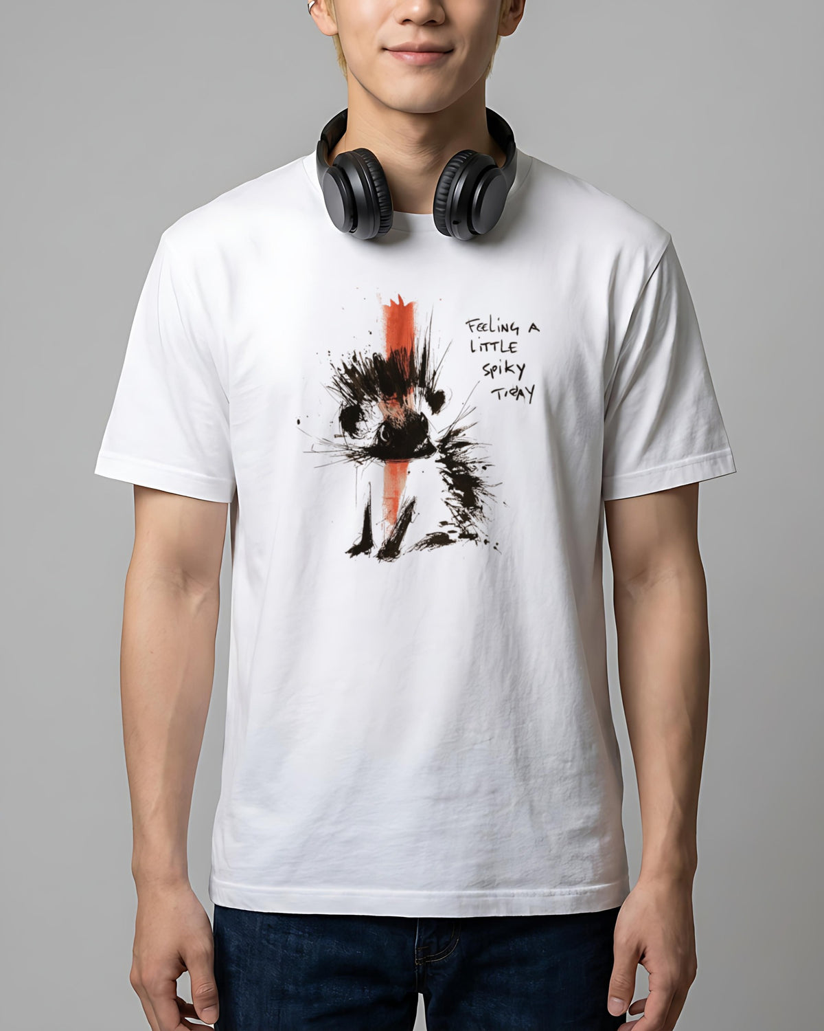 Feeling Spiky organic printed tee in White, worn