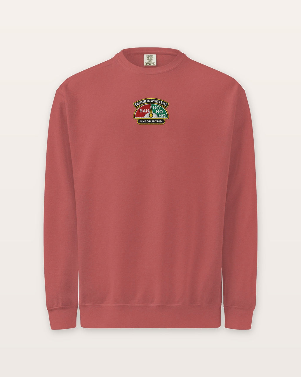 Christmas Spirit Level embroidered sweatshirt in Crimson, front view