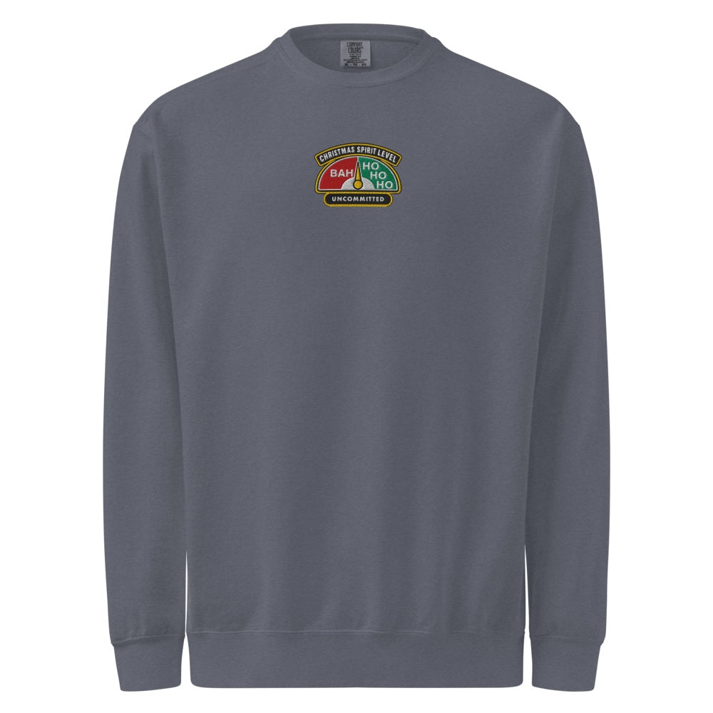 Christmas Spirit Level embroidered sweatshirt in Denim, front