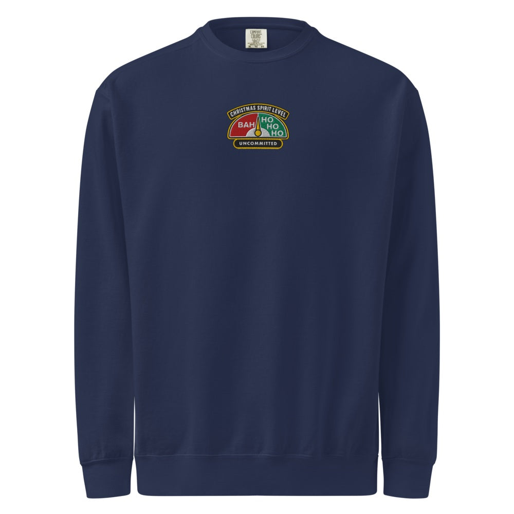 Christmas Spirit Level embroidered sweatshirt in True Navy, front