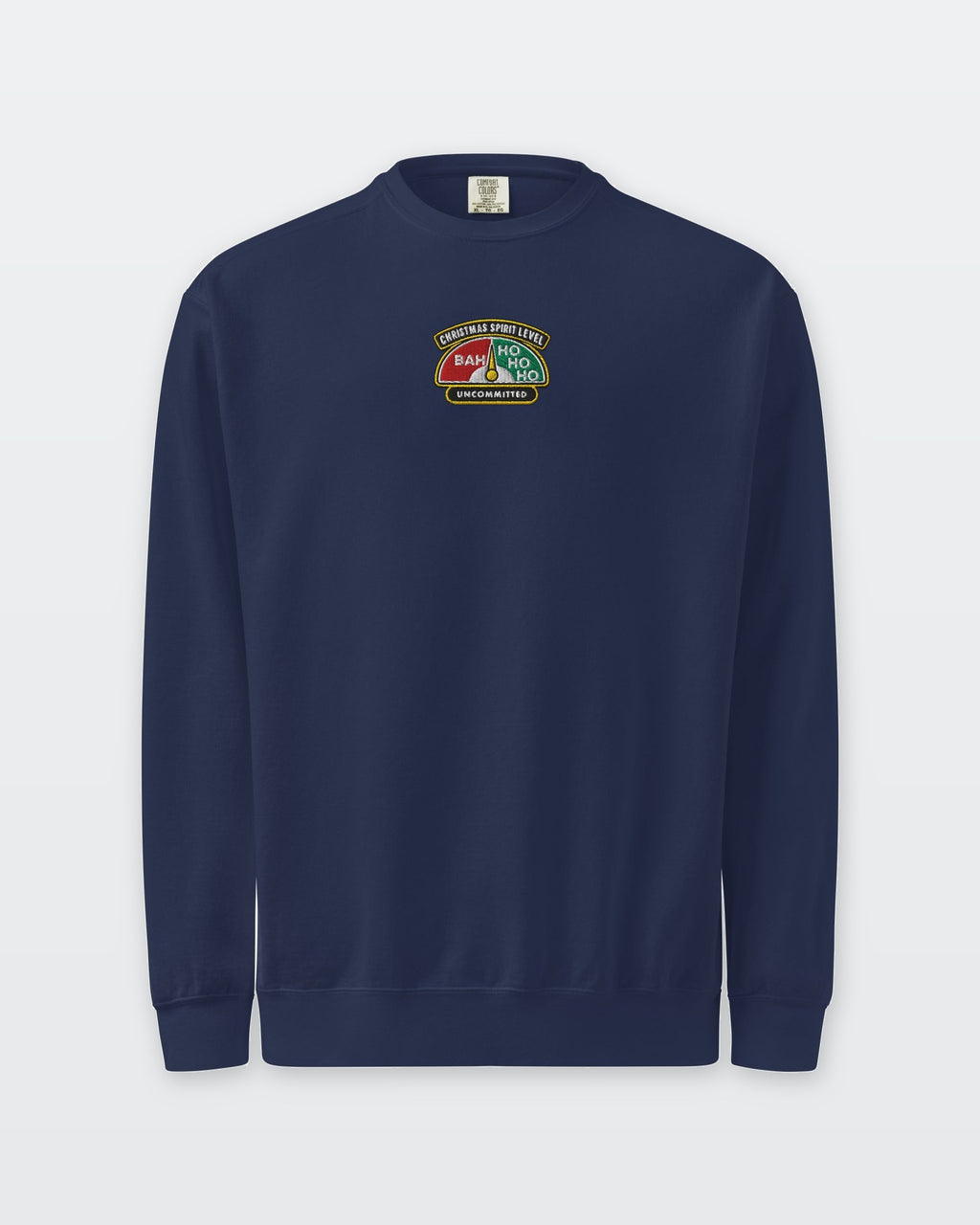 Christmas Spirit Level embroidered sweatshirt in True Navy, front view