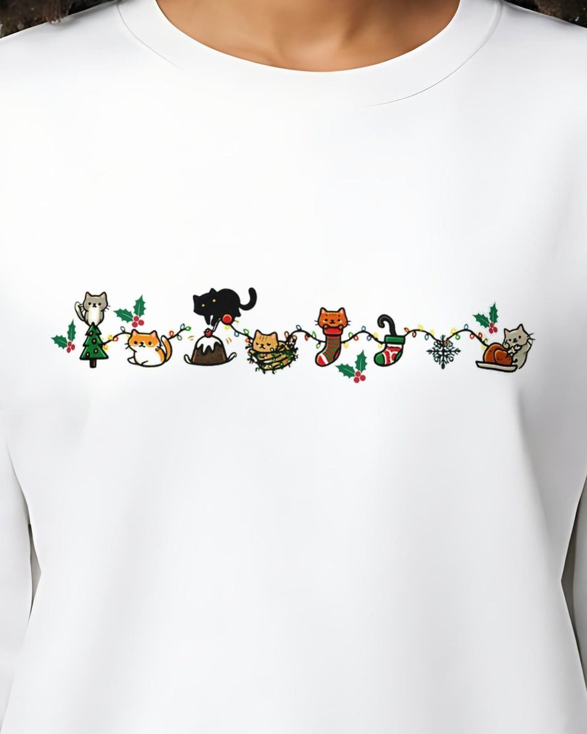 Close-up of the printed Cozy Catty Christmas cats design