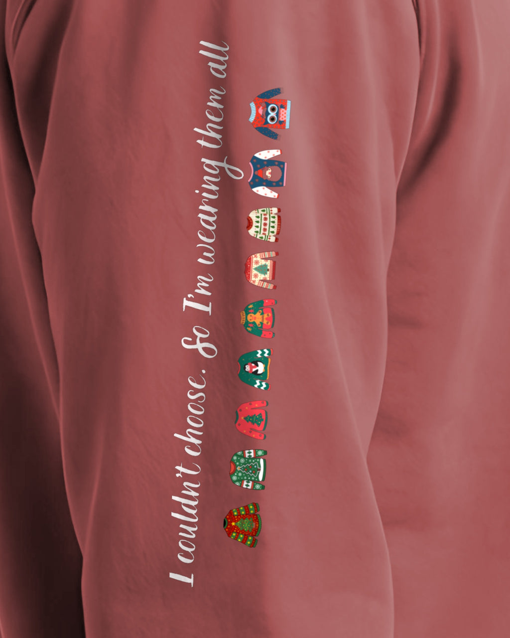 Couldn't Choose sleeve sweatshirt in Crimson, right sleeve
