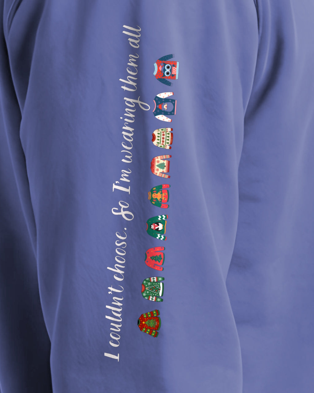 Couldn't Choose sleeve sweatshirt in Flo Blue, right sleeve