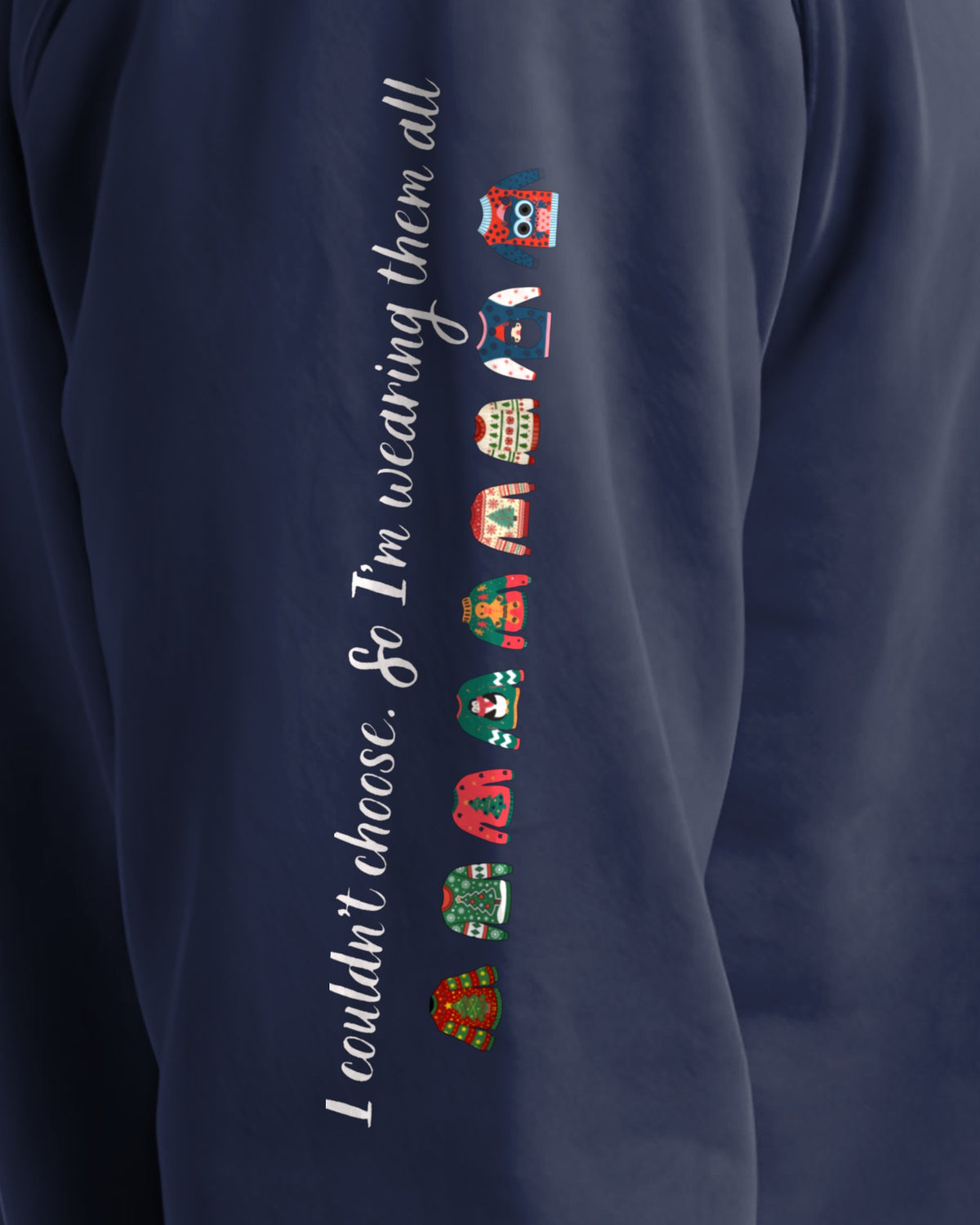 Couldn't Choose sleeve sweatshirt in True Navy, right sleeve