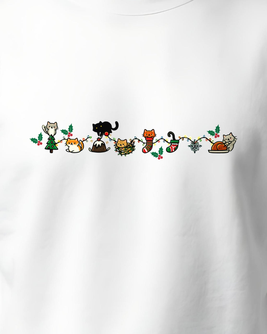 Close-up of the printed Cozy Catty Christmas cats design