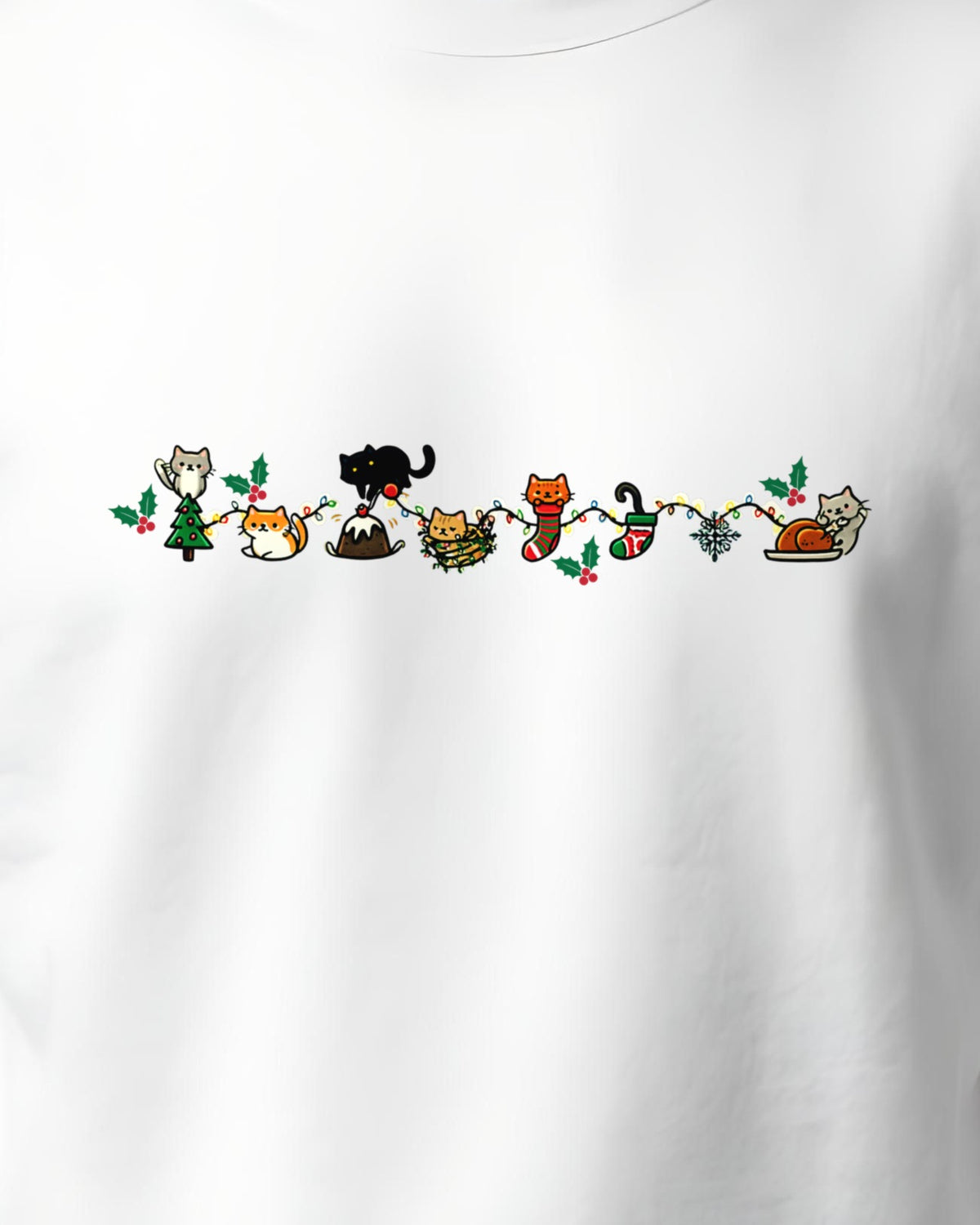 Close-up of the printed Cozy Catty Christmas cats design