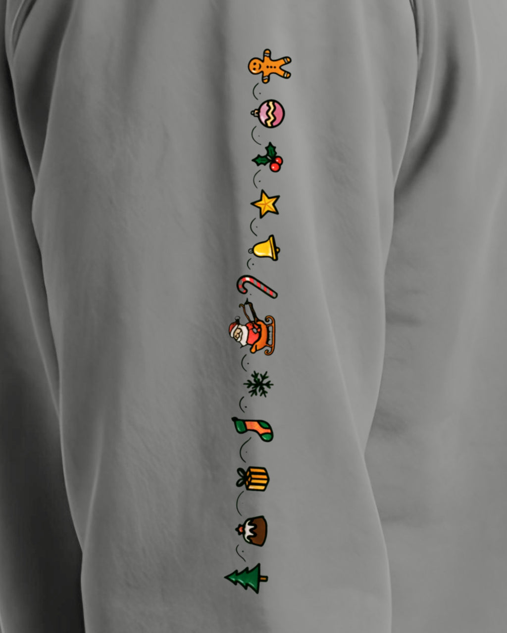 Cozy Christmas Sleeve sweatshirt in Grey, right sleeve