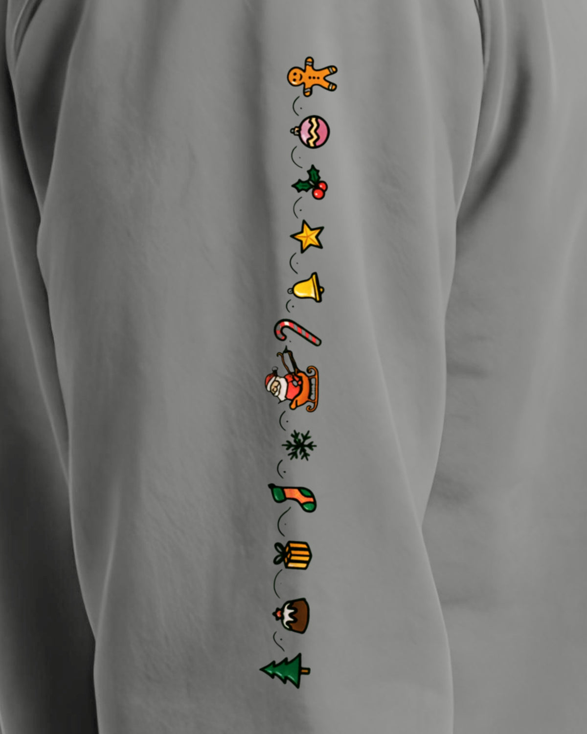 Cozy Christmas Sleeve sweatshirt in Grey, right sleeve