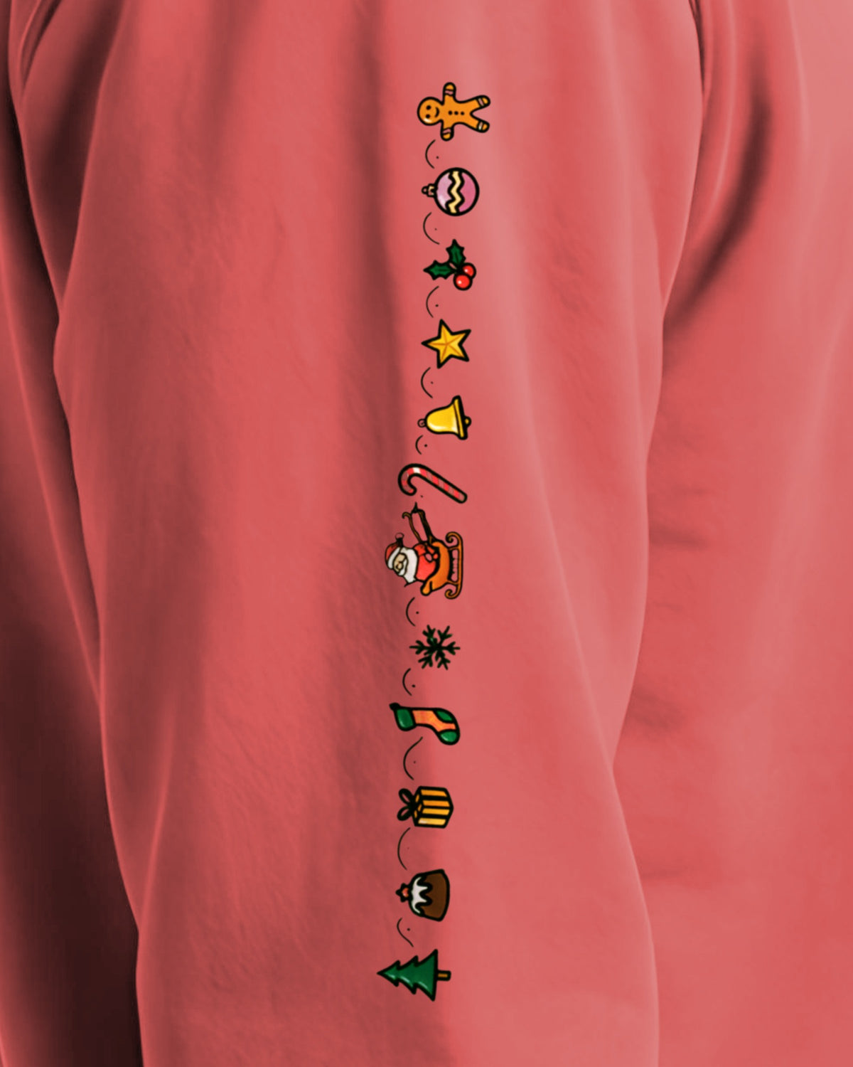 Cozy Christmas Sleeve sweatshirt in Watermelon, right sleeve