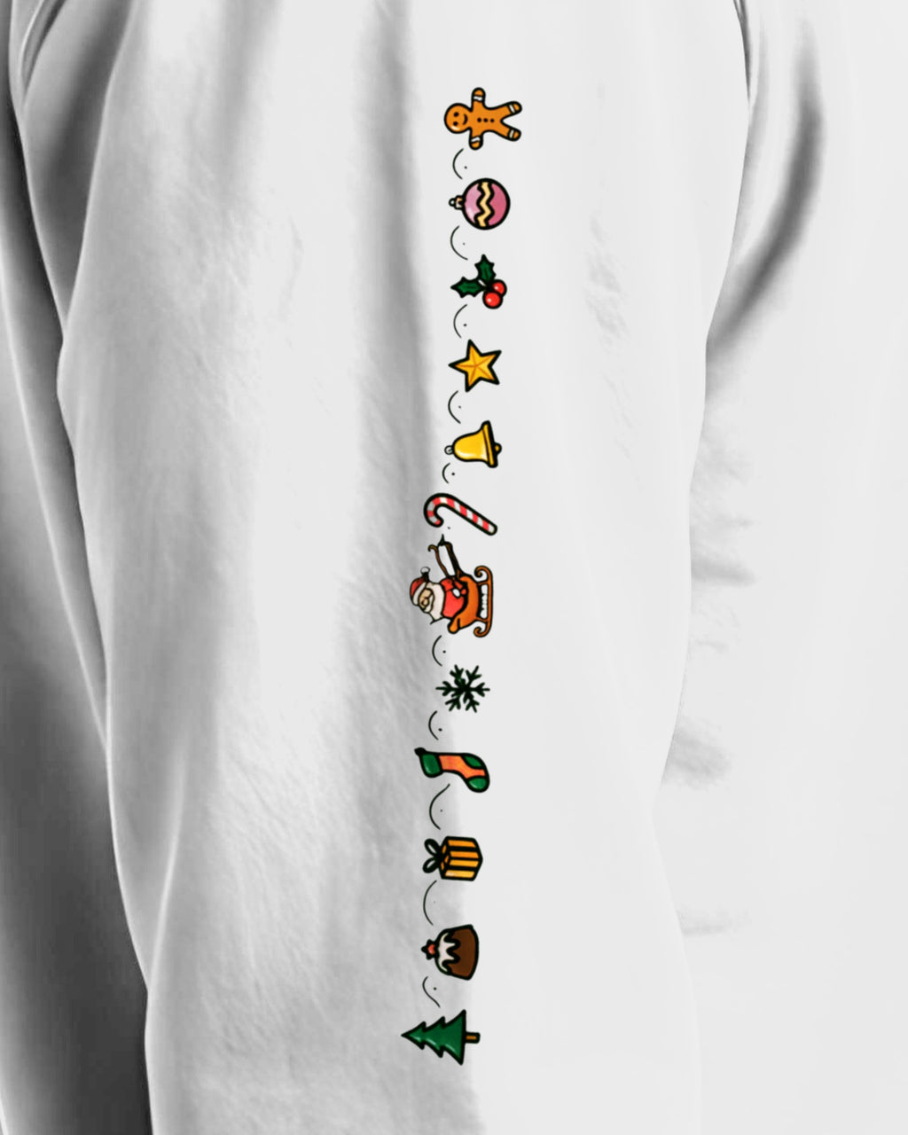 Cozy Christmas Sleeve sweatshirt in White, right sleeve