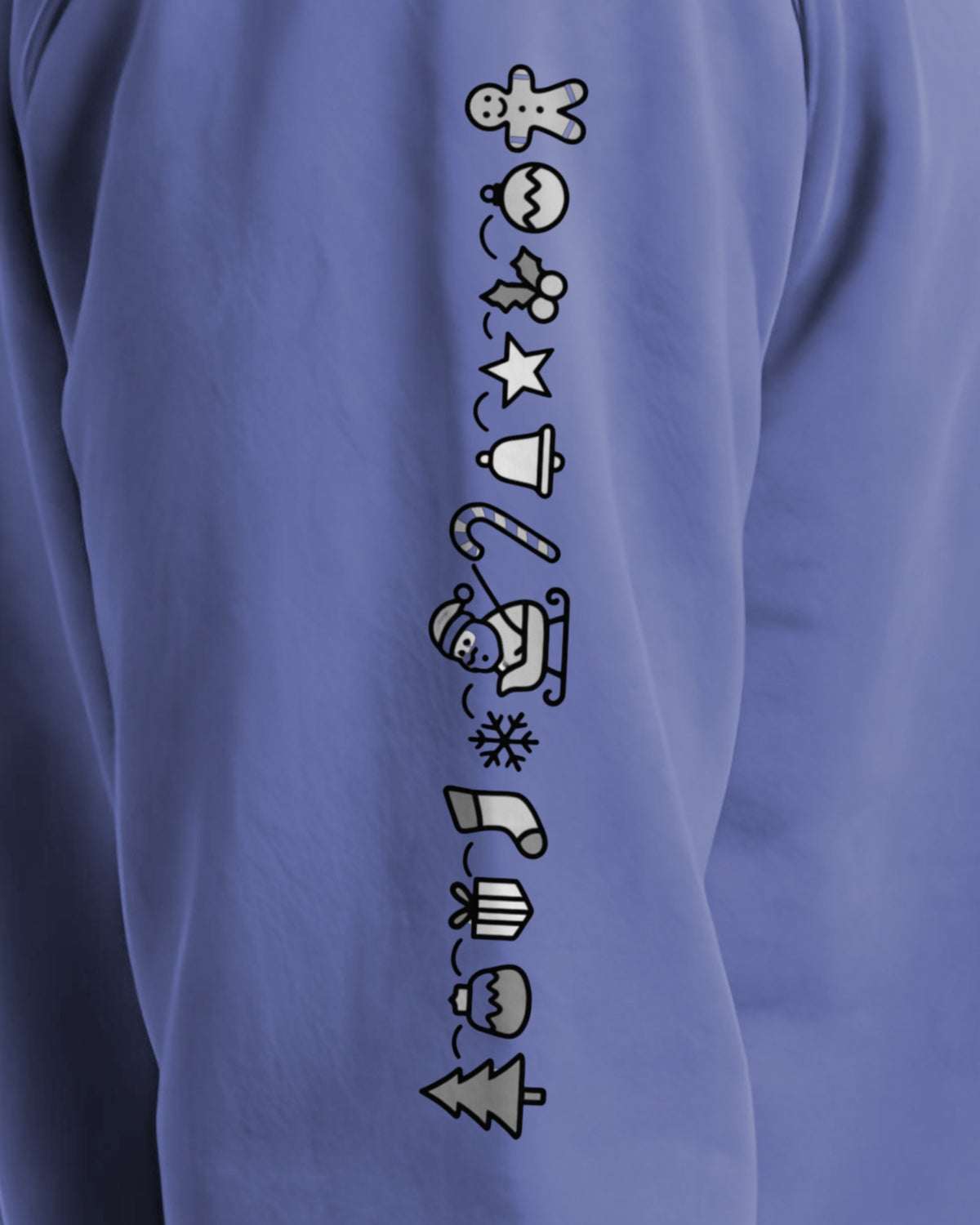 Understated Christmas Sleeve sweatshirt in Flo Blue, right sleeve