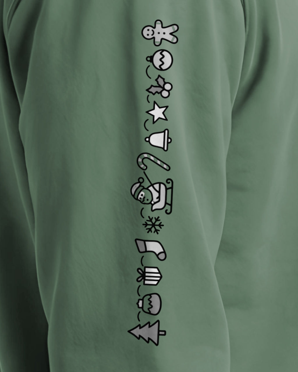 Understated Christmas Sleeve sweatshirt in Light Green, right sleeve