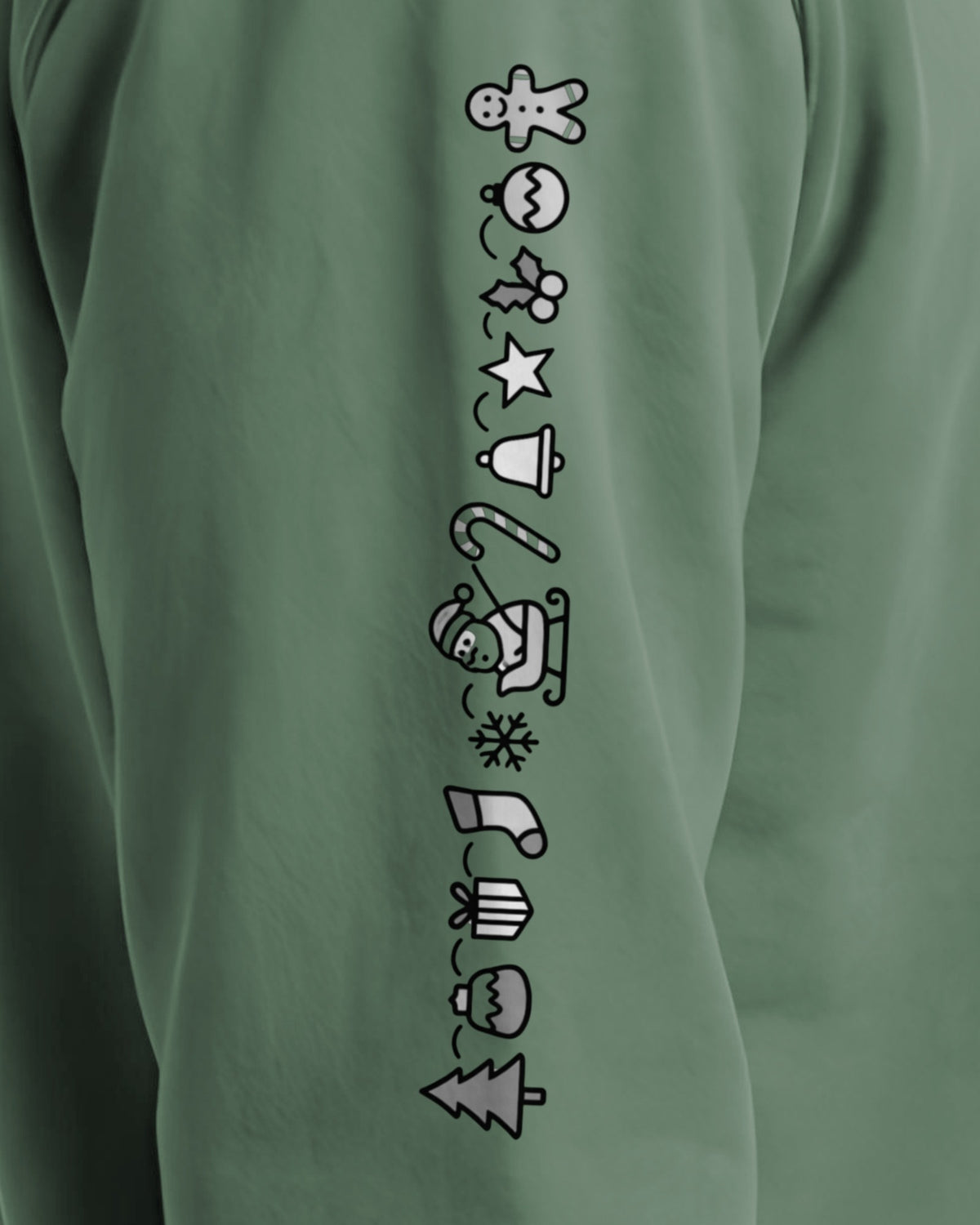 Understated Christmas Sleeve sweatshirt in Light Green, right sleeve