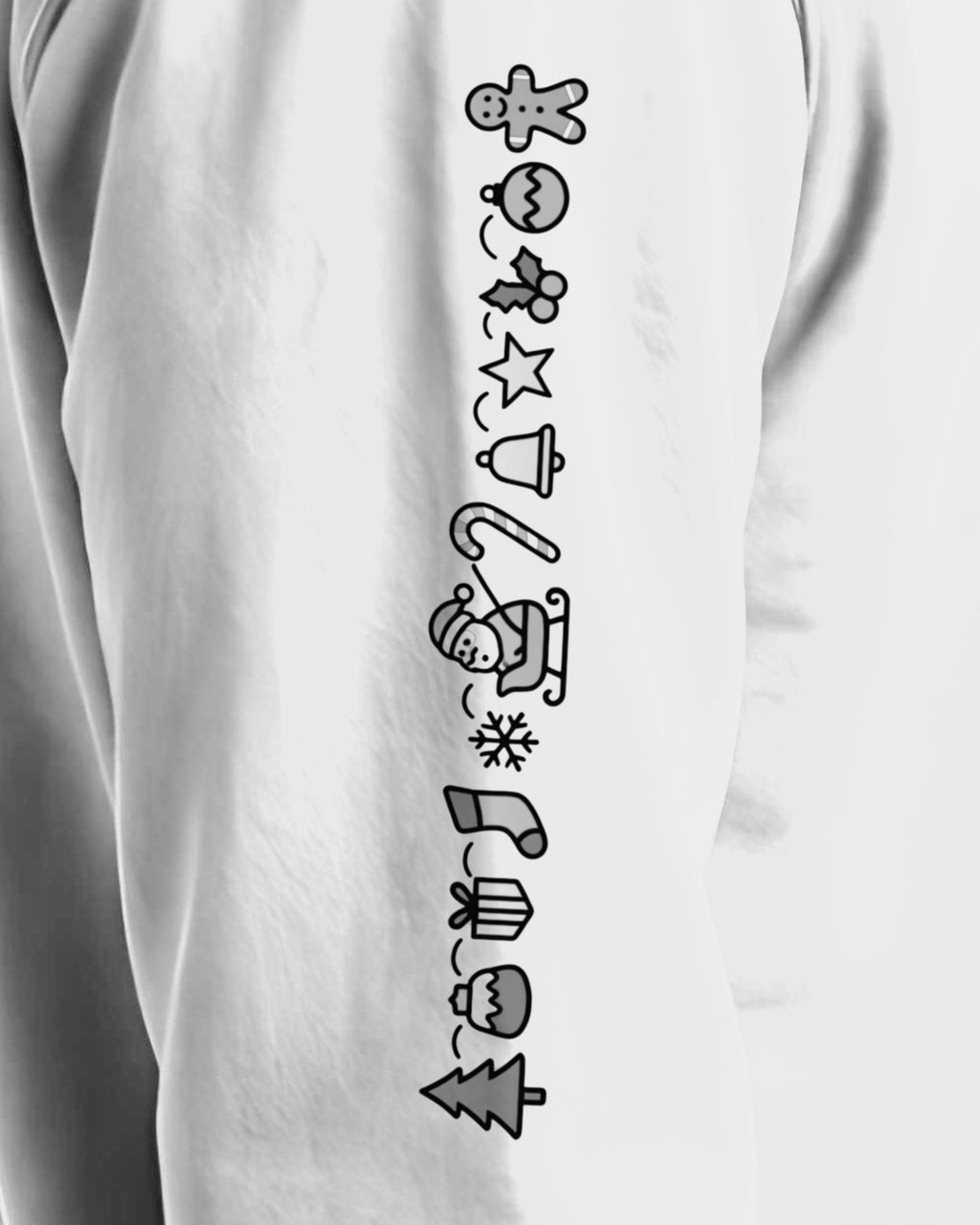 Understated Christmas Sleeve sweatshirt in White, right sleeve