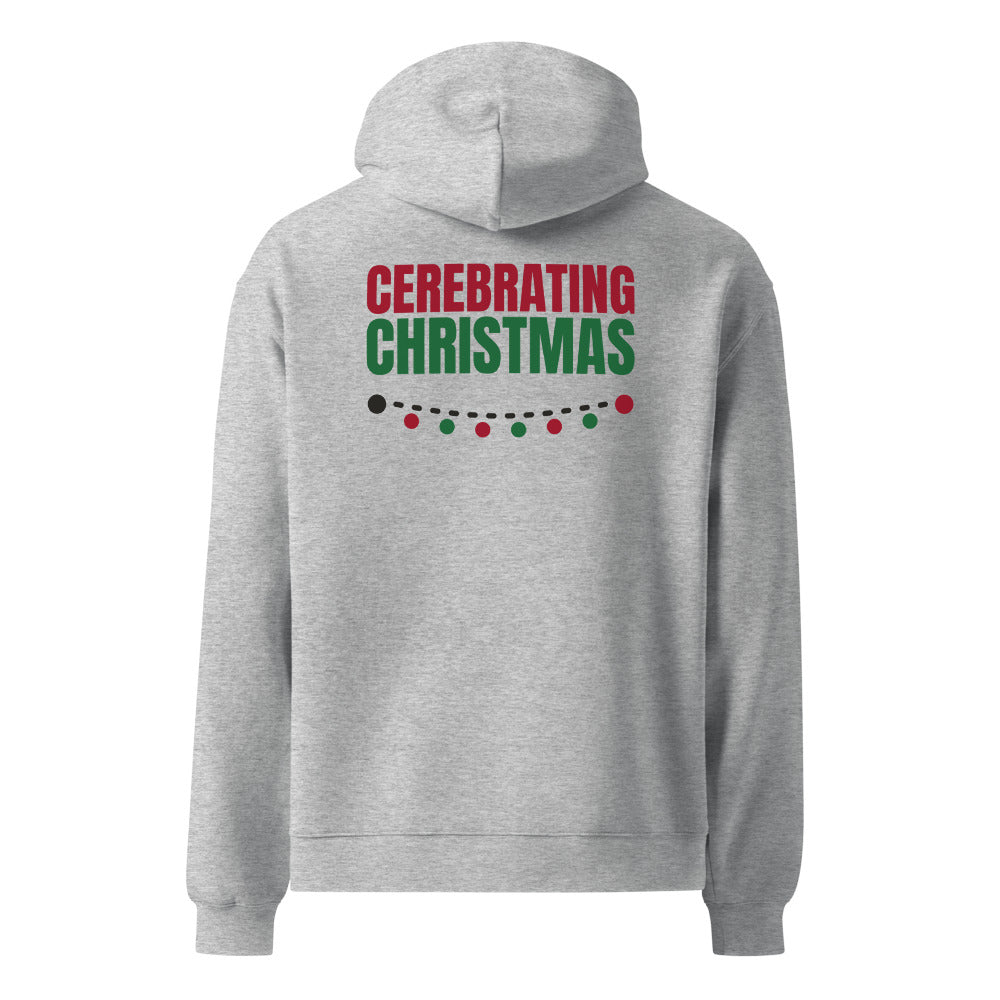 Cerebrating Christmas oversized hoodie in Athletic Heather, back print