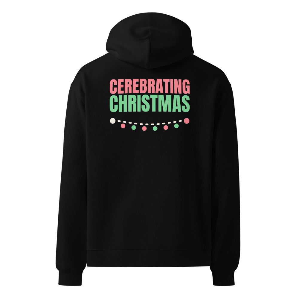Cerebrating Christmas oversized hoodie in Black, back print