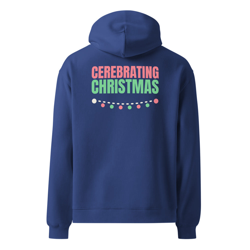 Cerebrating Christmas oversized hoodie in Cobalt, back print