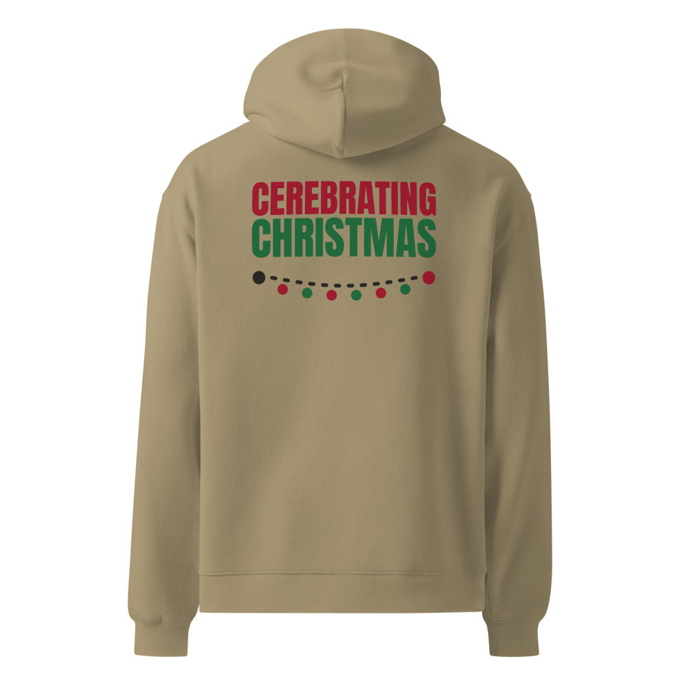Cerebrating Christmas oversized hoodie in Sand, back print