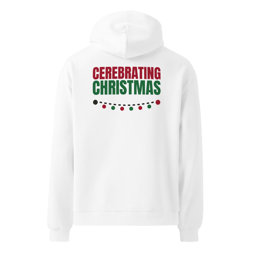 Cerebrating Christmas oversized hoodie in White, back print