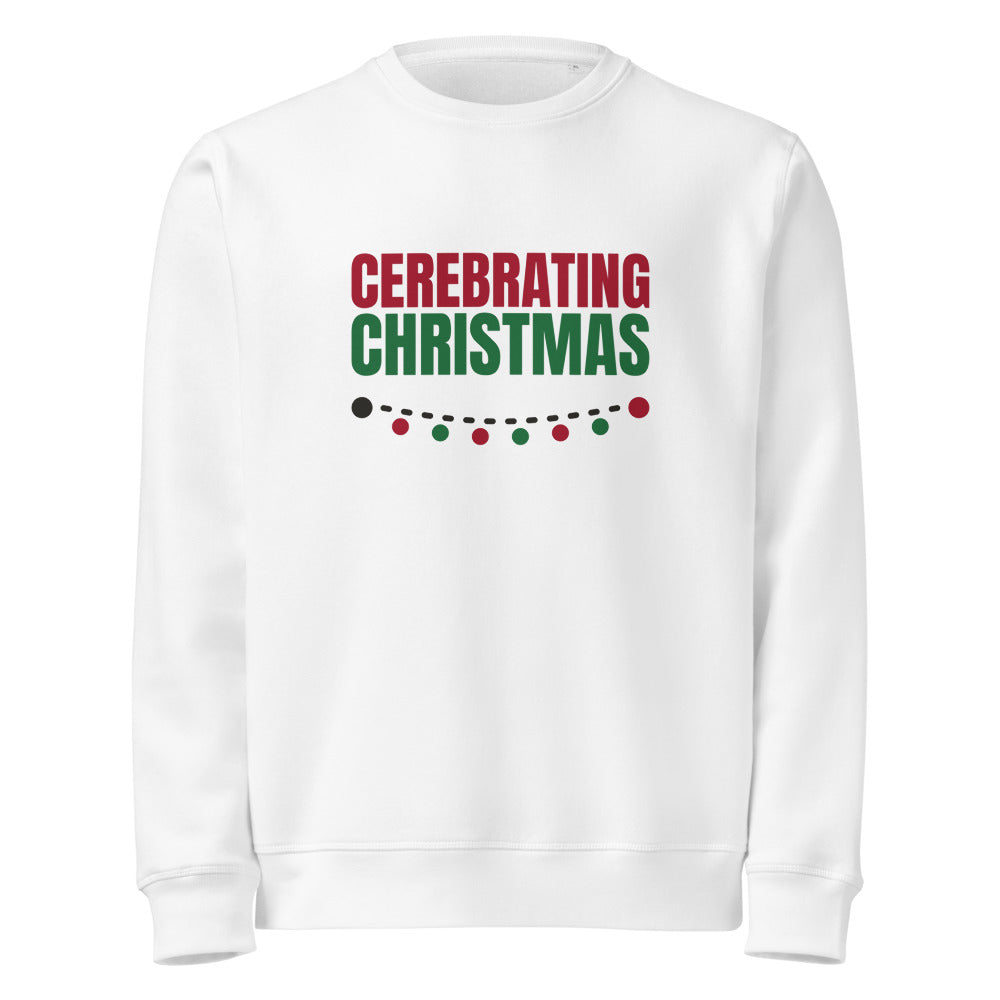 Cerebrating Christmas organic sweatshirt in White, front