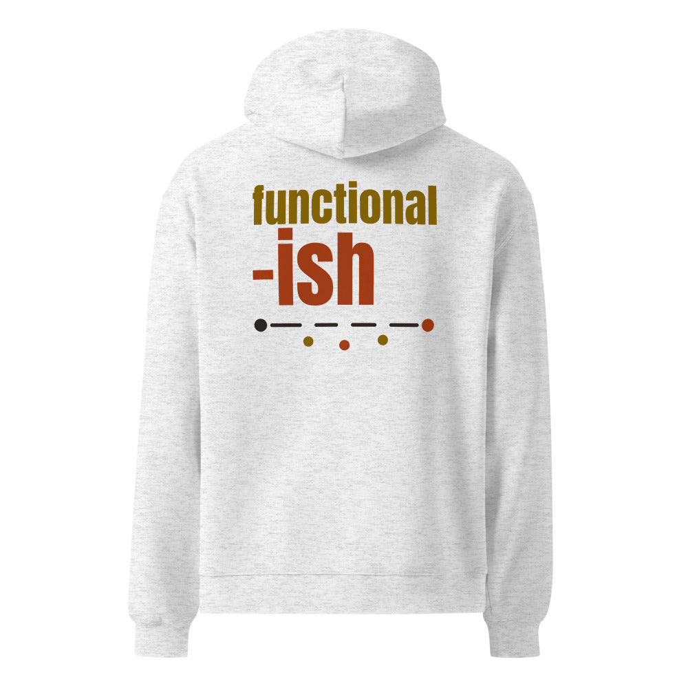 Functional-ish oversized hoodie in White Heather, back print