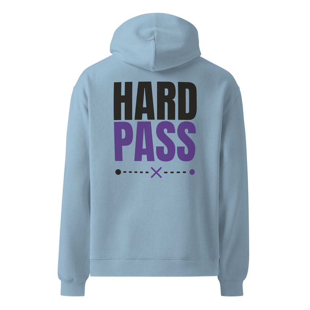 Hard Pass oversized hoodie in Carolina Blue, back view